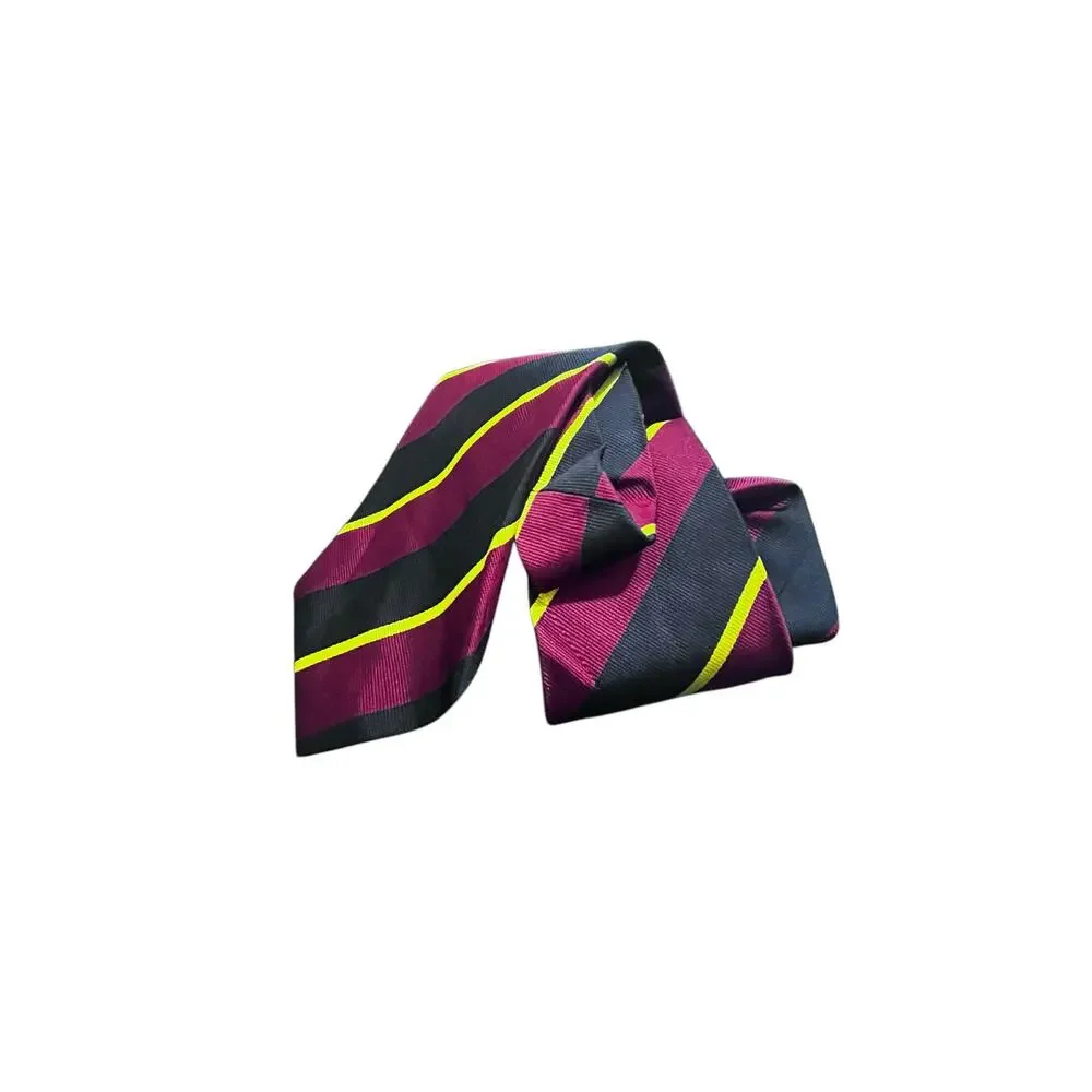 Lands' End Maroon Navy Gold Stripe Men's 100% Silk Ties